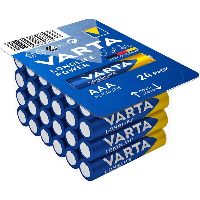 foto del prodotto longlife power aaa big box 24 batteria ministilo aaa alcalina manganese 1.5 v 24 pz. varta