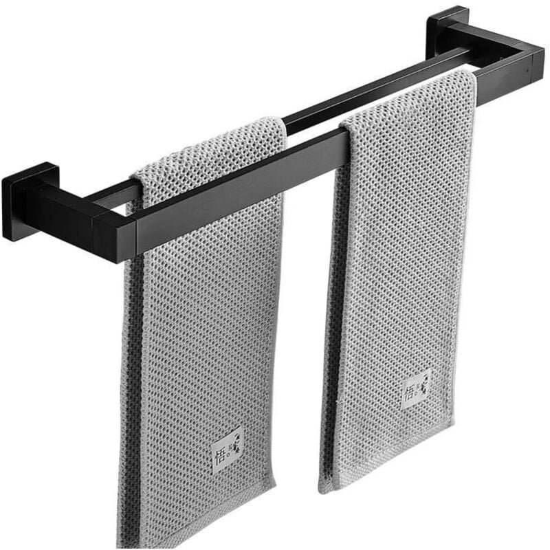 foto del prodotto longziming asciugamano nero opaco doppia barra porta asciugamani supporto a parete in acciaio inossidabile 2 barre scaffale per bagno accessori per