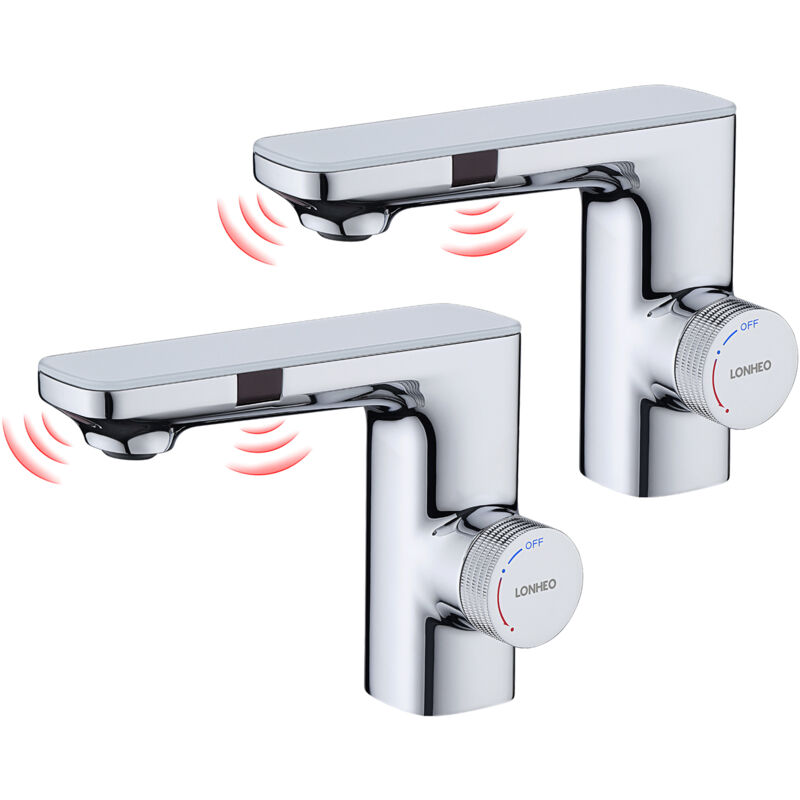 foto del prodotto lonheo 2 pcs rubinetto ad infrarossi automatico con doppio sensore interruttore automatico senza contatto per l acqua miscelatore rubinetto per