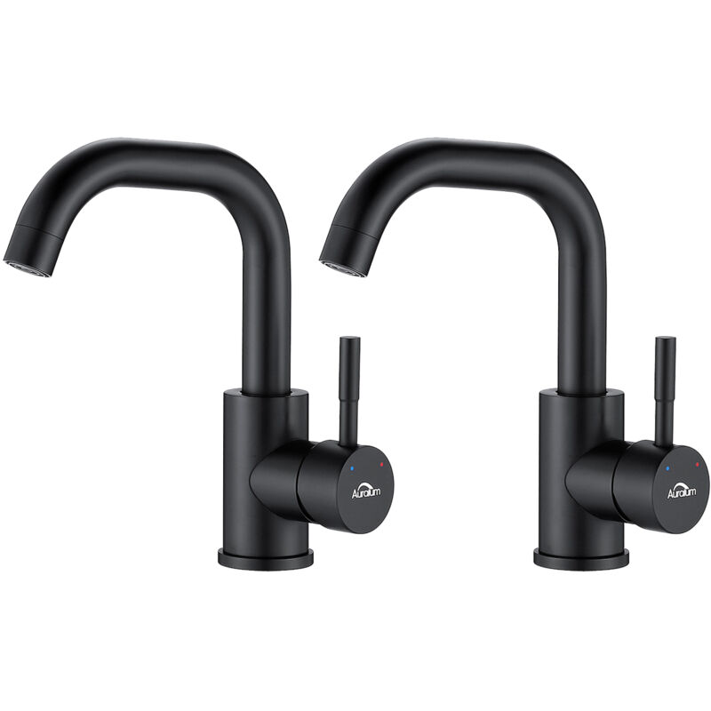 foto del prodotto lonheo 2 pcs rubinetto lavabo in acciaio inox girevole 360 miscelatore monocomando per bagno con gorgogliatore antispruzzo acqua fredda e calda