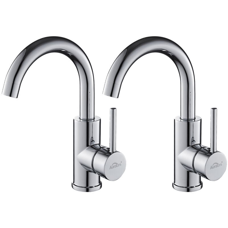 foto del prodotto lonheo 2pcs auralum rubinetto bagno lavabo in ottone, girevole a 360 miscelatore monocomando alto, regolazione a caldo e freddo, aeratore