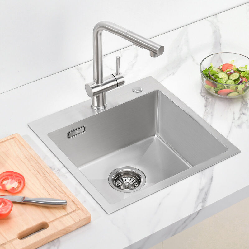 foto del prodotto lonheo 45 x 45 cm lavello da cucina 1 vasca spazzolato in acciaio inox lavandino cucina vasca singola con troppopieno e sifoni
