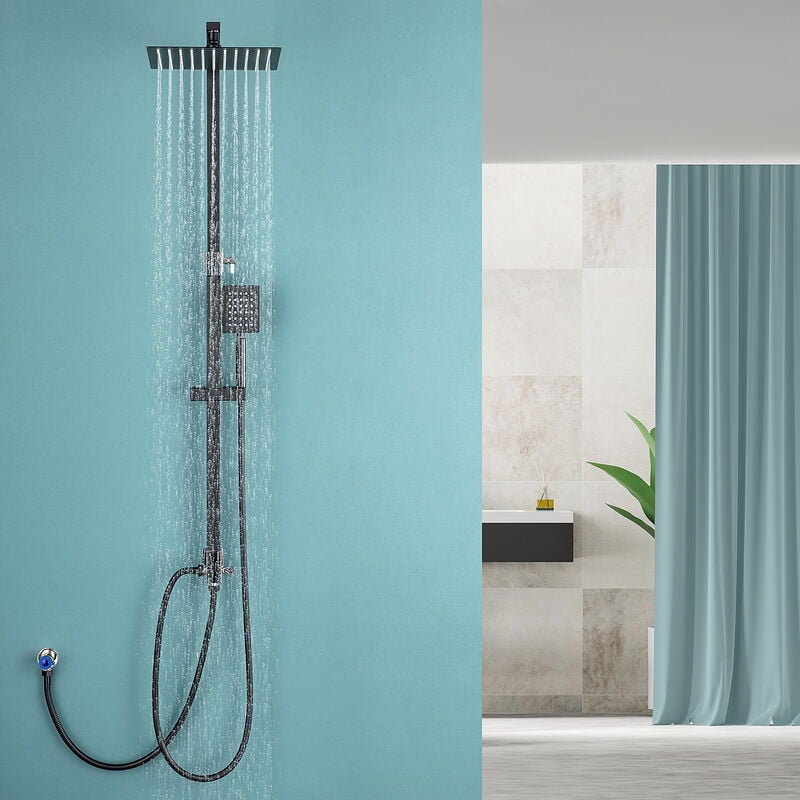 foto del prodotto lonheo auralum colonna doccia acciaio inox senza rubinetto, set doccia con soffione quadrato da 25 cm e doccetta, asta doccia regolabile 69 113cm,