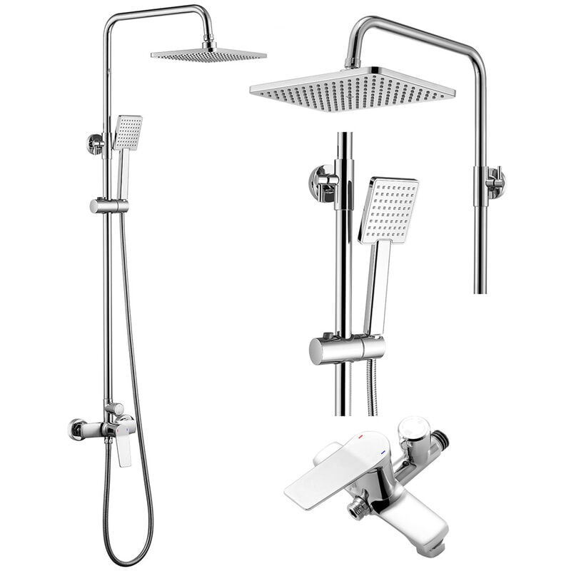 foto del prodotto lonheo auralum colonna doccia meccanica cromo, set de doccia quadrato con soffione e doccetta, altezza regolabile dopo l installazione 90 124 cm