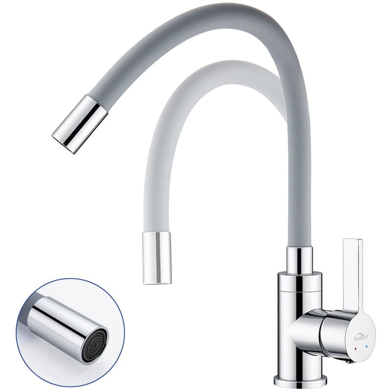 foto del prodotto lonheo auralum rubinetto da cucina grigio con beccuccio flessibile, miscelatore monocomando per cucina, girevole a 360 , rubinetto cucina