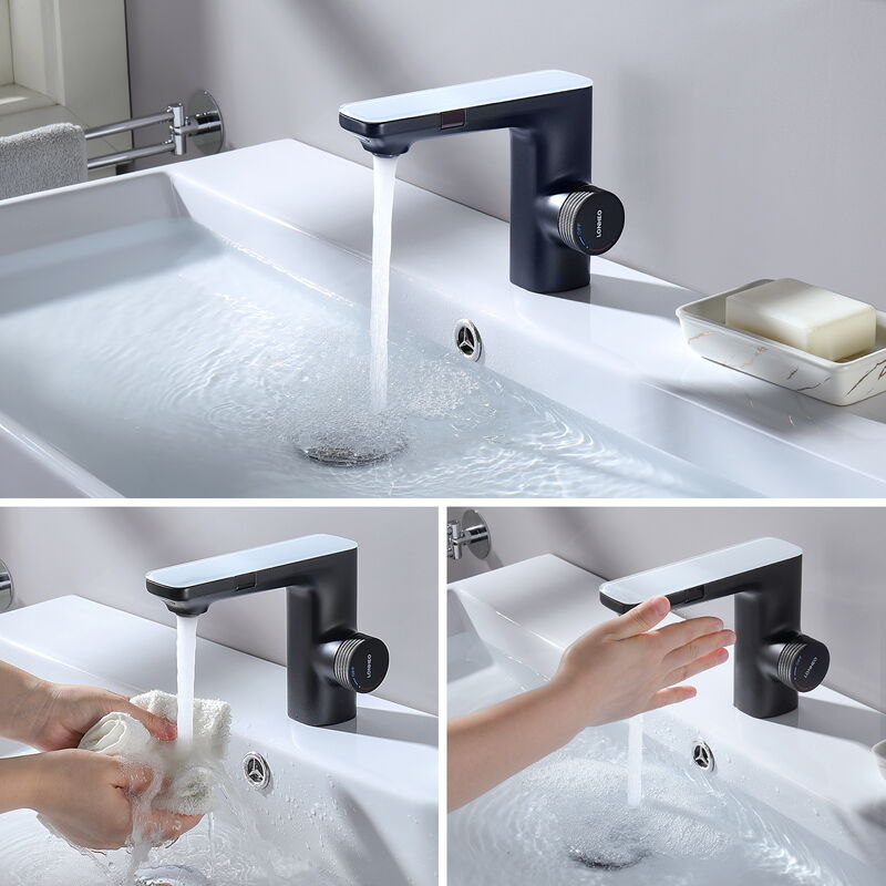 foto del prodotto lonheo auralum rubinetto del lavabo con doppio sensore a infrarossi, miscelatore monocomando per bagno con sensore laterale di 3 minuti, rubinetto