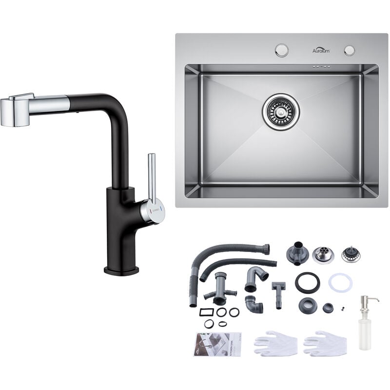 foto del prodotto lonheo lavello da cucina 55x45cm lavello incasso in acciaio inox rubinetto da cucina con doccetta estraibile 2 modalit , girevole a 360