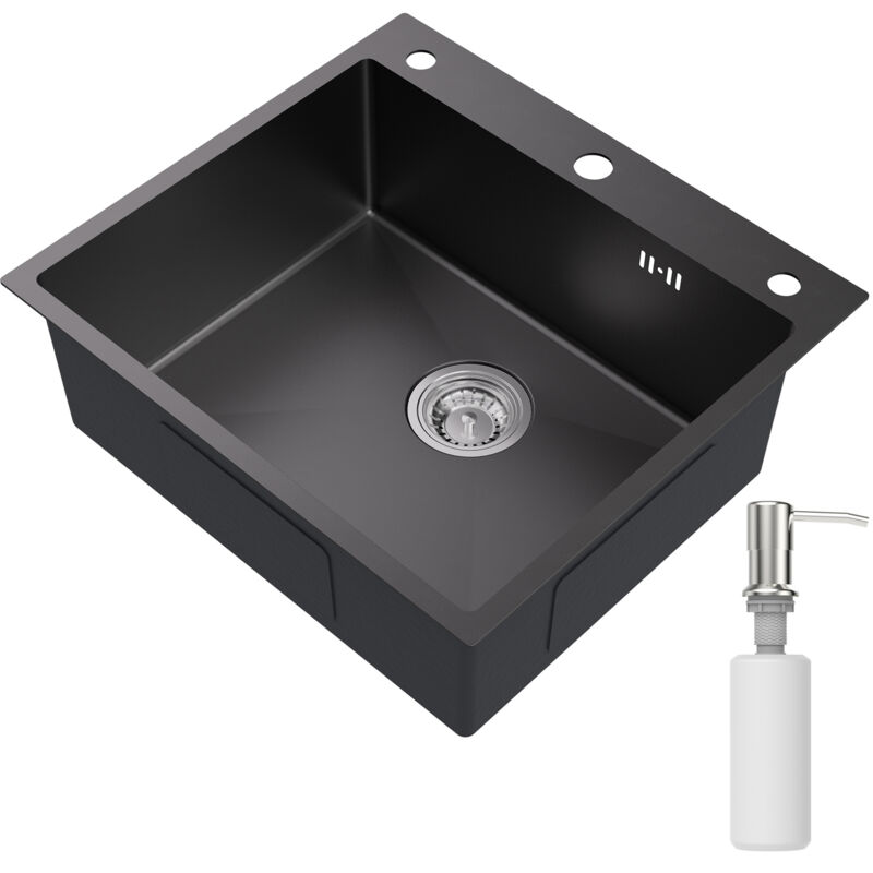 foto del prodotto lonheo lavello da cucina in acciaio inox 54 x 49 cm lavello da incasso per basi da 60 cm, lavello da cucina, lavello in acciaio inox, incl.