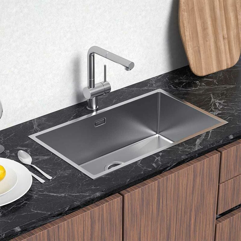 foto del prodotto lonheo lavello da cucina in acciaio inox 74x44cm lavandino incasso vasca singola, lavello quadrato da appoggio o filotop, con sifone e set di