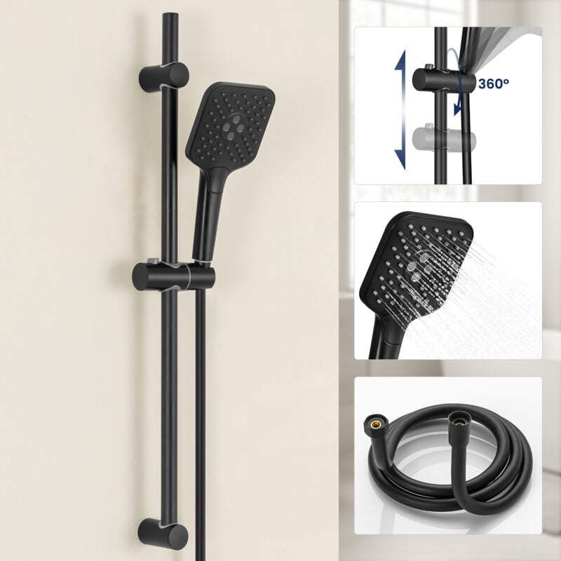 foto del prodotto lonheo max asta doccia con doccetta con 3 tipi di getto doccetta set doccia regolabile sistema doccia in acciaio inox nero
