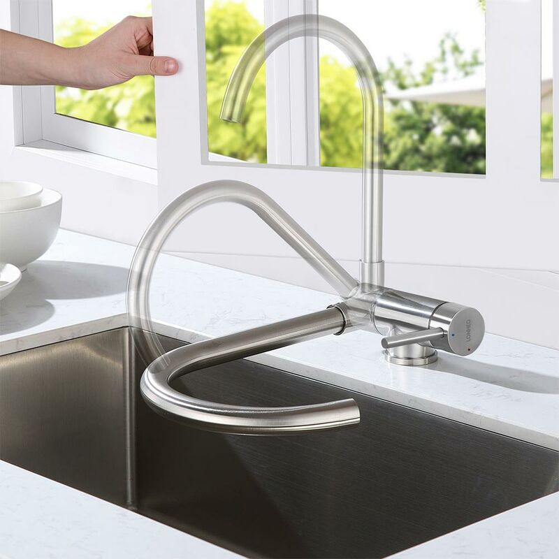 foto del prodotto lonheo max lonheo rubinetto cucina pieghevole girevole a 360 in acciaio inox spazzolato miscelatore lavello per sottofinestra con l aeratore