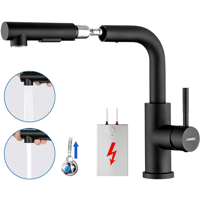 foto del prodotto lonheo max lonheo rubinetto da cucina estraibile a bassa pressione, rubinetto cucina estraibile fino a 50cm, girevole a 360 miscelatore monocomando