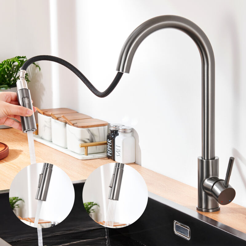 foto del prodotto lonheo max rubinetto cucina con 2 funzioni doccetta estraibile 45 cm in acciaio inox miscelatore monocomando lavello girevole a 360 acqua fredda e