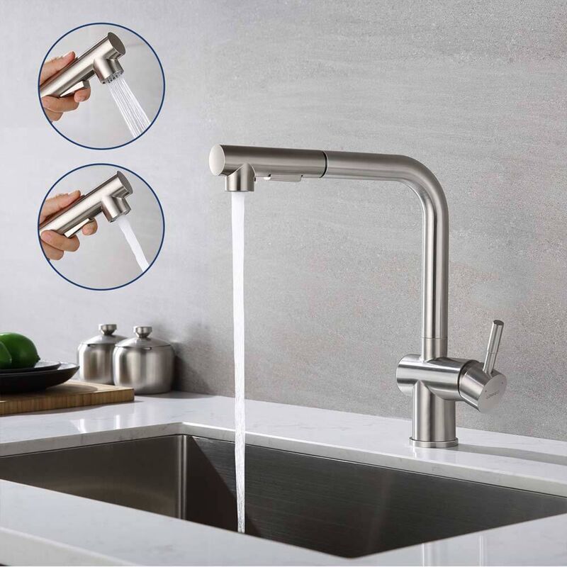 foto del prodotto lonheo max rubinetto cucina doccetta estraibile 40cm con 2 funzioni girevole a 360 acciaio inossidabile 7 form miscelatore monocomando per lavello