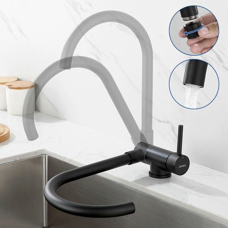 foto del prodotto lonheo max rubinetto cucina pieghevole,miscelatore cucina sottofinestra rubinetti da cucina nero acciaio inossidabile 304, miscelatori lavello