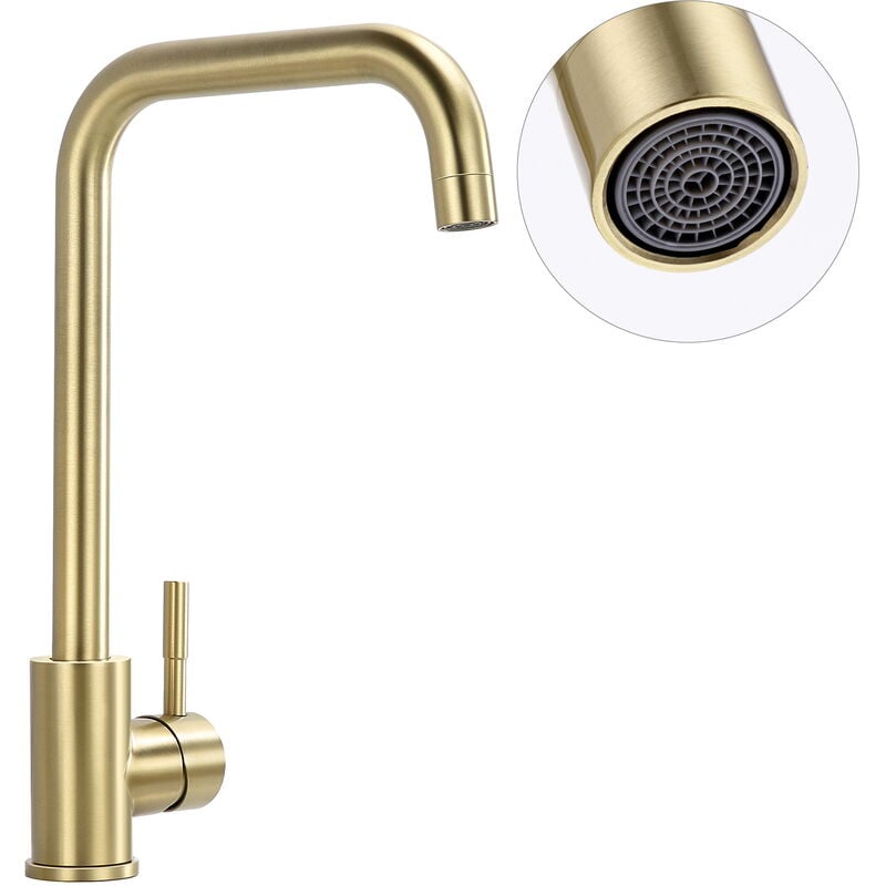 foto del prodotto lonheo max rubinetto da cucina in acciaio inox spazzolato oro, girevole a 360 rubinetto cucina lavello con aeratore staccabile, rubinetto cucina