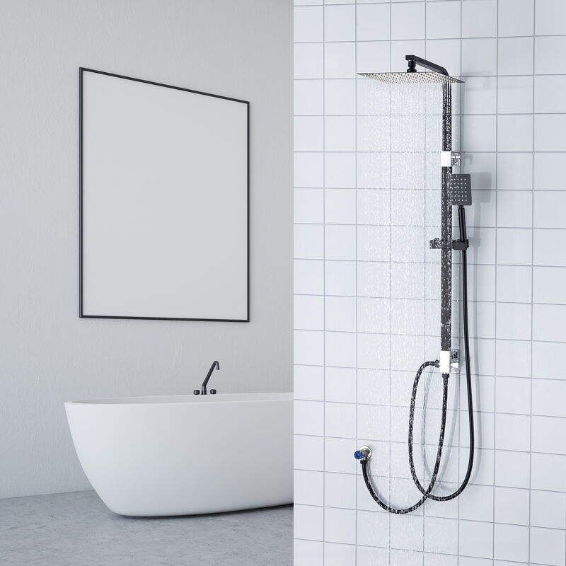 foto del prodotto lonheo nera colonna doccia senza miscelatore,auralum colonna doccia regolabile in altezza da 69 a 113cm, colonna doccia con soffione e doccetta