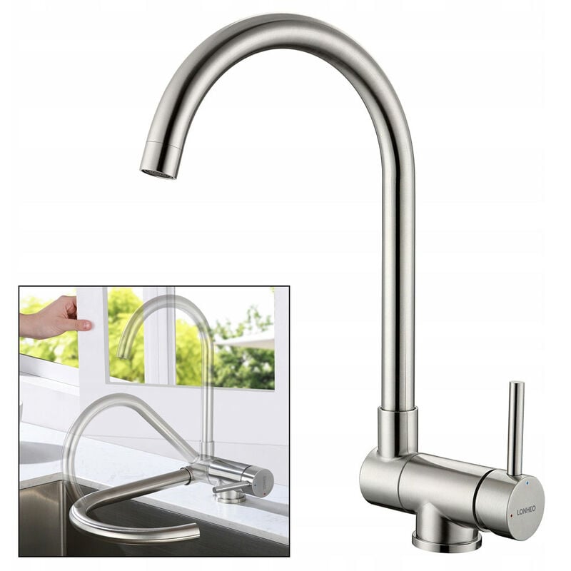 foto del prodotto lonheo rubinetto abbattibile in acciaio inox spazzolato, rubinetto cucina sottofinestra, miscelatore da cucina pieghevole e girevole a 360 con