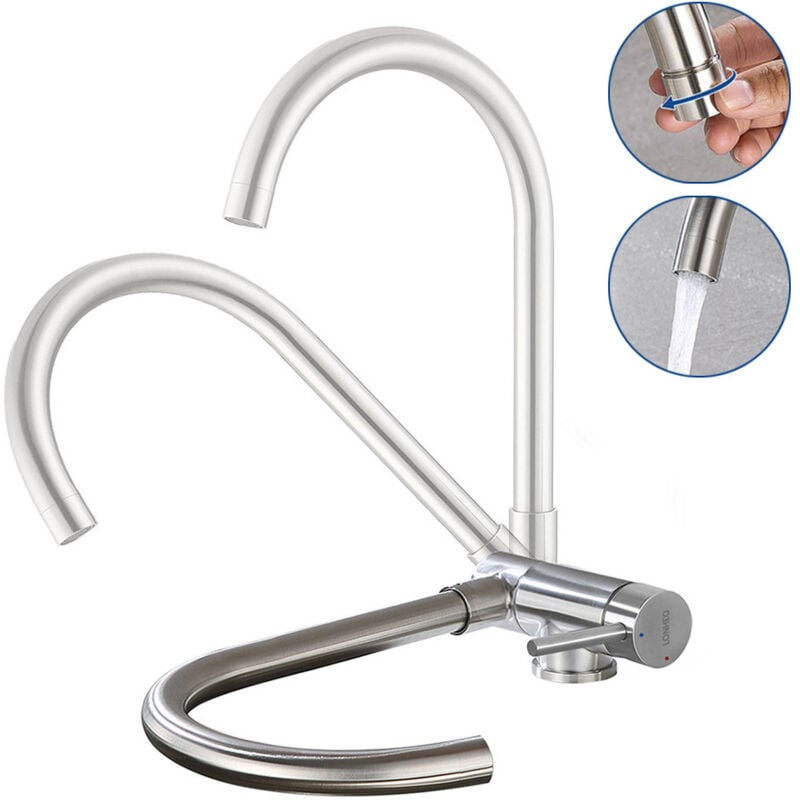 foto del prodotto lonheo rubinetto abbattibile miscelatore lavello fontana, rubinetto cucina sottofinestra in acciaio inox, miscelatore da cucina pieghevole