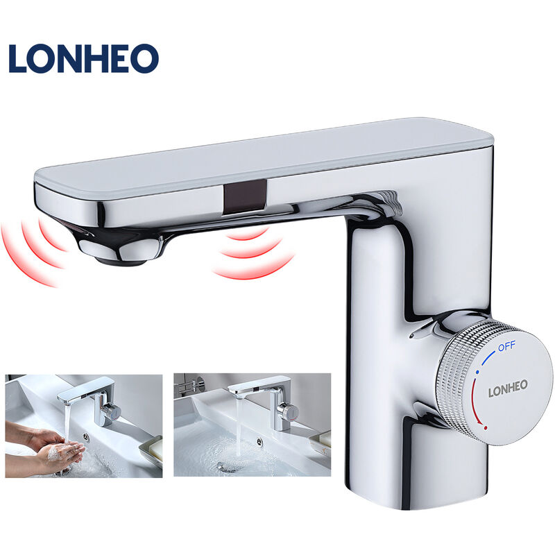 foto del prodotto lonheo rubinetto ad infrarossi automatico con doppio sensore interruttore automatico senza contatto per l acqua miscelatore rubinetto per lavabo