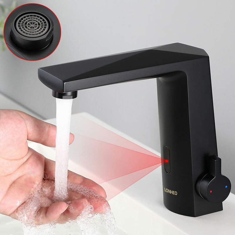 foto del prodotto lonheo rubinetto ad infrarossi automatico con sensore, miscelatore moderna per lavabo bagno nero