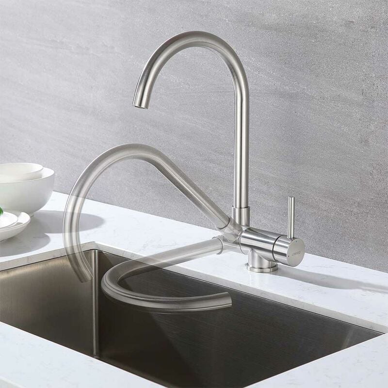 foto del prodotto lonheo rubinetto cucina abbattibile in acciaio inox, rubinetto cucina sottofinestra, miscelatore da cucina pieghevole a 63mm e girevole a 360 con