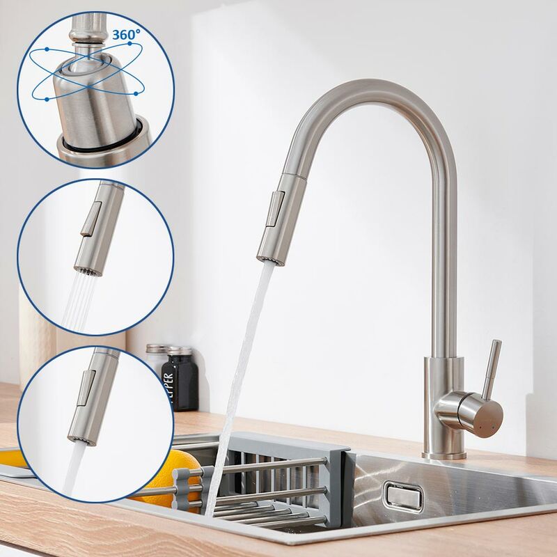 foto del prodotto lonheo rubinetto cucina con doccetta estraibile 50cm, rubinetti per lavello con girevole a 360 , miscelatore monocomando cucina con aeratore