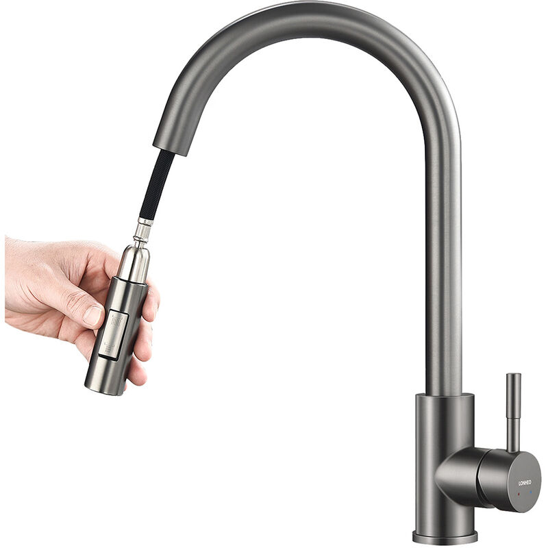 foto del prodotto lonheo rubinetto cucina con doccetta estraibile, rubinetto lavello cucina, 2 modalit , girevole a 360 miscelatore monocomando con aeratore