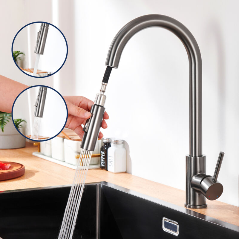 foto del prodotto lonheo rubinetto cucina con doccetta estraibile rubinetto lavello cucina girevole a 360 miscelatore monocomando, installazione facile, 2 tipi di