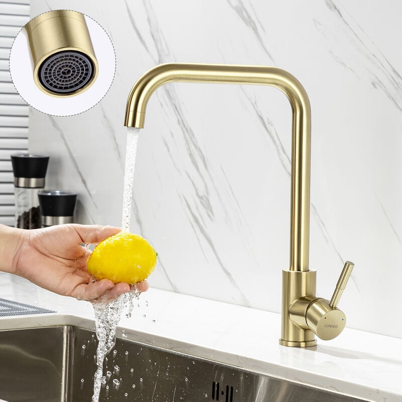 foto del prodotto lonheo rubinetto cucina lavello con aeratore rimovibile, rubinetto da cucina in acciaio inox, monocomando rubinetti per lavello, acqua calda e