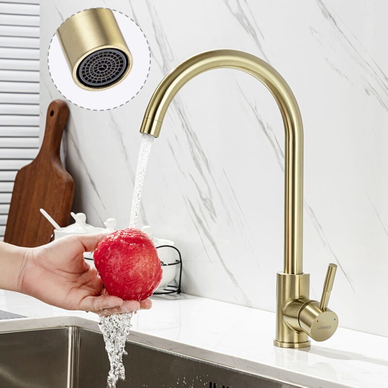 foto del prodotto lonheo rubinetto cucina lavello con aeratore rimovibile, rubinetto da cucina in acciaio inox, monocomando rubinetti per lavello, acqua calda e fredda