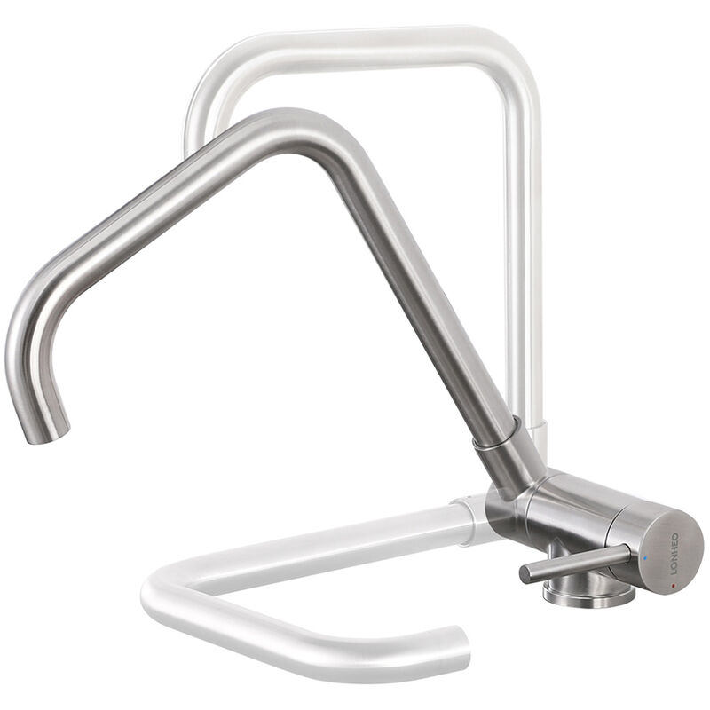 foto del prodotto lonheo rubinetto cucina pieghevole fino 180 girevole a 360, rubinetto da cucina sottofinestra in acciaio inox, miscelatore monocomando per lavello