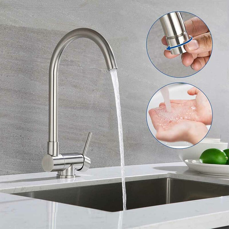 foto del prodotto lonheo rubinetto cucina pieghevole fino 180 in acciaio inox spazzolato miscelatore monocomando per sottofinestra girevole a 360 acqua fredda e calda