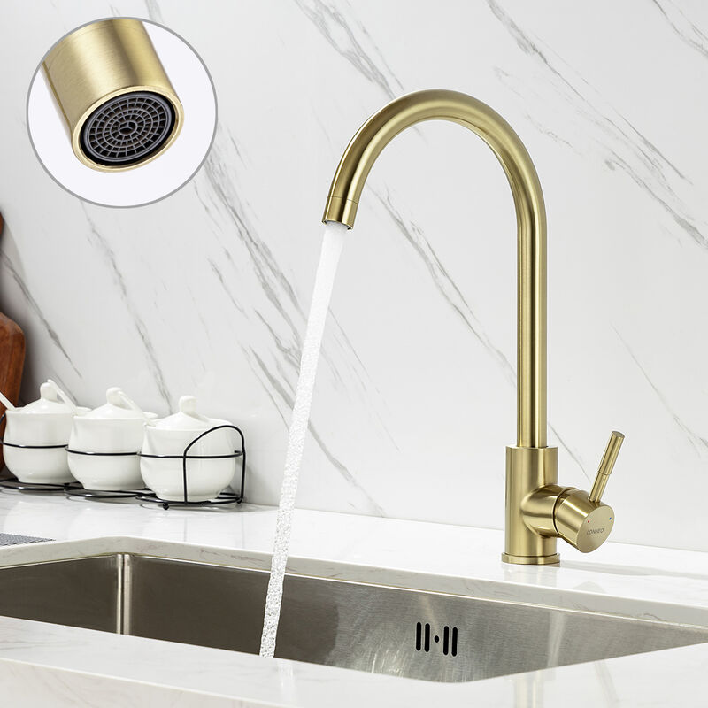 foto del prodotto lonheo rubinetto da cucina in acciaio inox spazzolato, girevole a 360 rubinetto cucina lavello con aeratore staccabile, rubinetto cucina