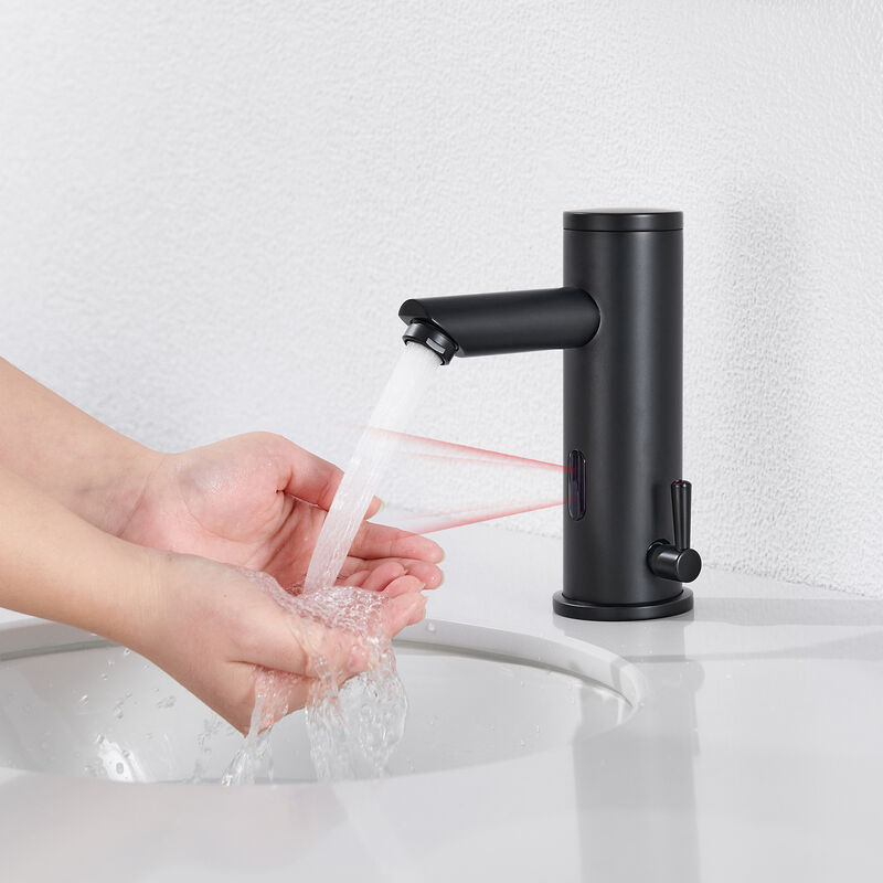 foto del prodotto lonheo rubinetto de lavabo con sensore a infrarossi nero, rubinetto lavabo bagno con sensore automatico touchless, miscelatore acqua calda e fredda