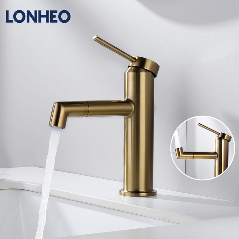 foto del prodotto lonheo rubinetto lavabo con beccuccio girevole a 360 gradi rubinetto per bagno miscelatore per lavabo monocomando elegante oro