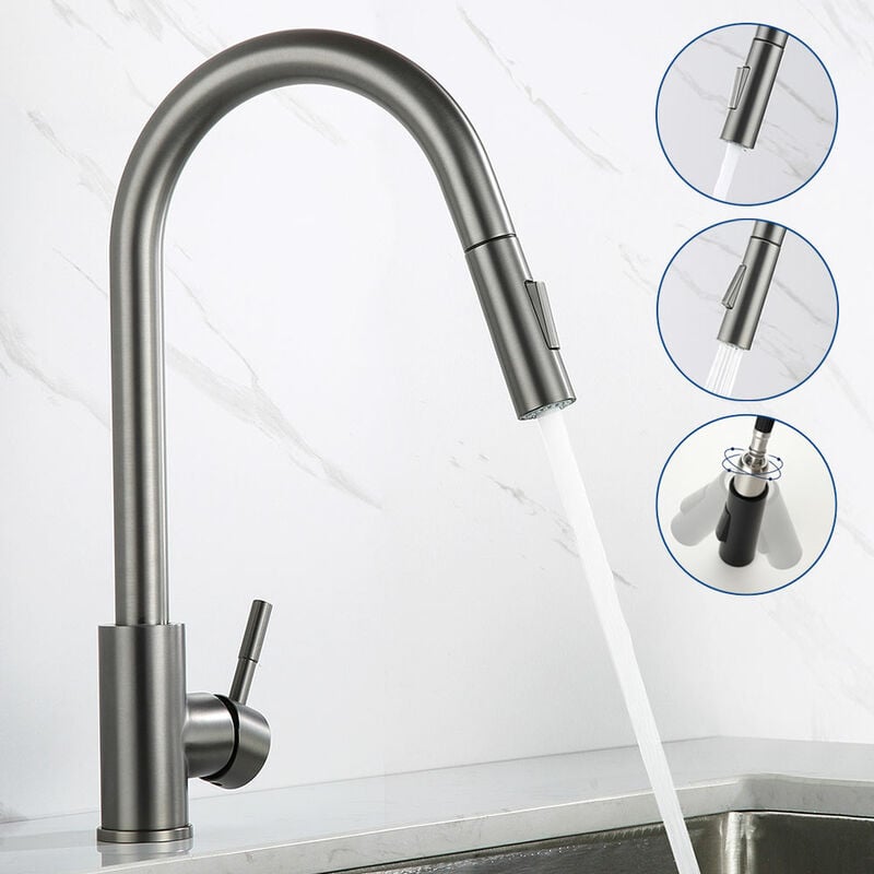 foto del prodotto lonheo rubinetto lavello cucina, rubinetto cucina con doccetta estraibile, miscelatore cucina beccuccio con girevole a 360 , 2 modalit rubinetti
