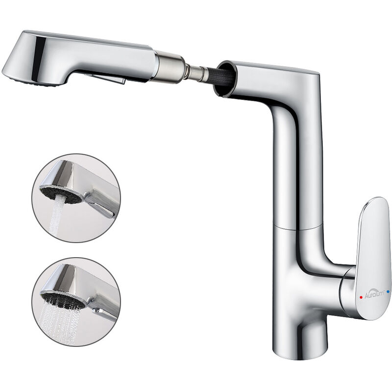 foto del prodotto lonheo rubinetto miscelatore monocomando cucina lavello con doccetta estraibile a 2 getti, rubinetto da cucina girevole a 360 , acqua calda e