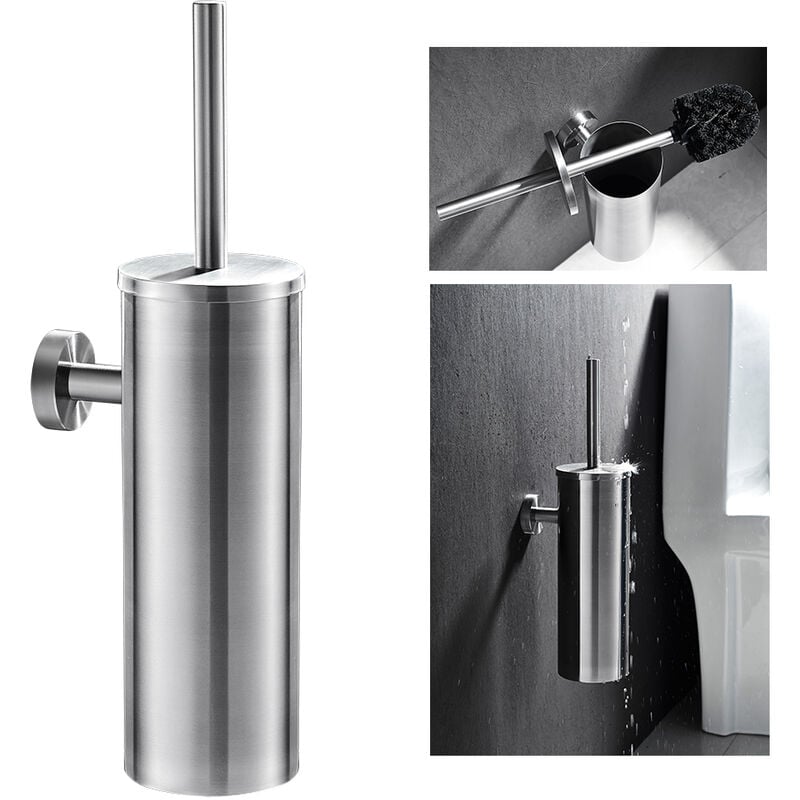 foto del prodotto lonheo scopino wc bagno in acciaio inox, auralum spazzola wc bagno con coperchio, resistente agli schizzi, scopettino bagno montaggio a parete