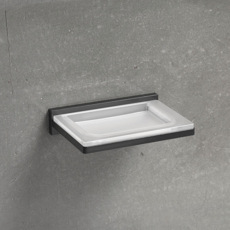 foto del prodotto look b1601 porta sapone parete vetro acidato naturle grafite codice prod b16010gl van colombo design