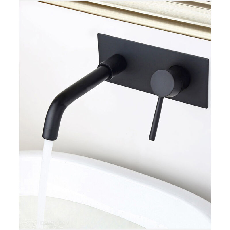 foto del prodotto lookshop rubinetto lavabo moderno a parete con maniglia singola in nero solido