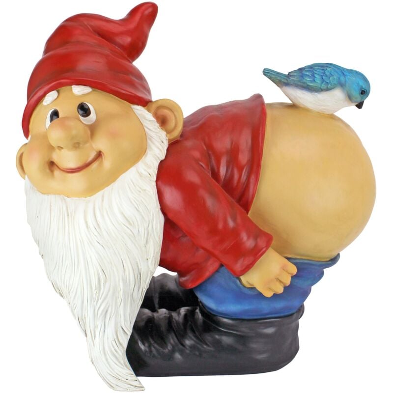 foto del prodotto loonie moonie con le natiche al vento statuetta da giardino gnomo, poliresina, a colori, grande 30,5 cm design toscano
