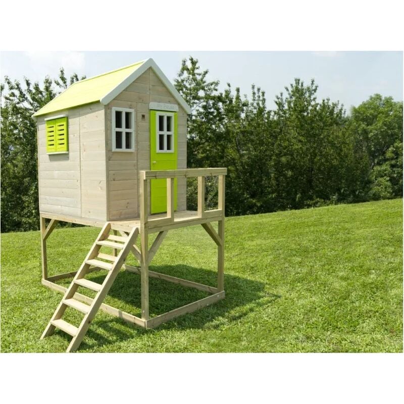foto del prodotto losa legnami casetta bambini su palafitta bamby 160x190 abete colorato grigio verde mela losa