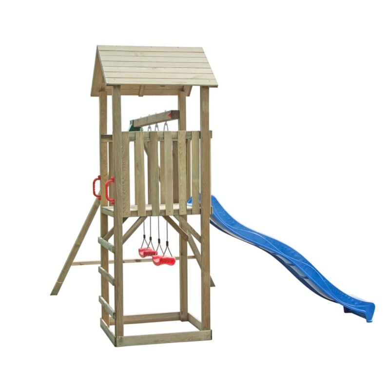 foto del prodotto losa legnami - giostra per bambini in legno da giardino con altalene e scivoli torre singola