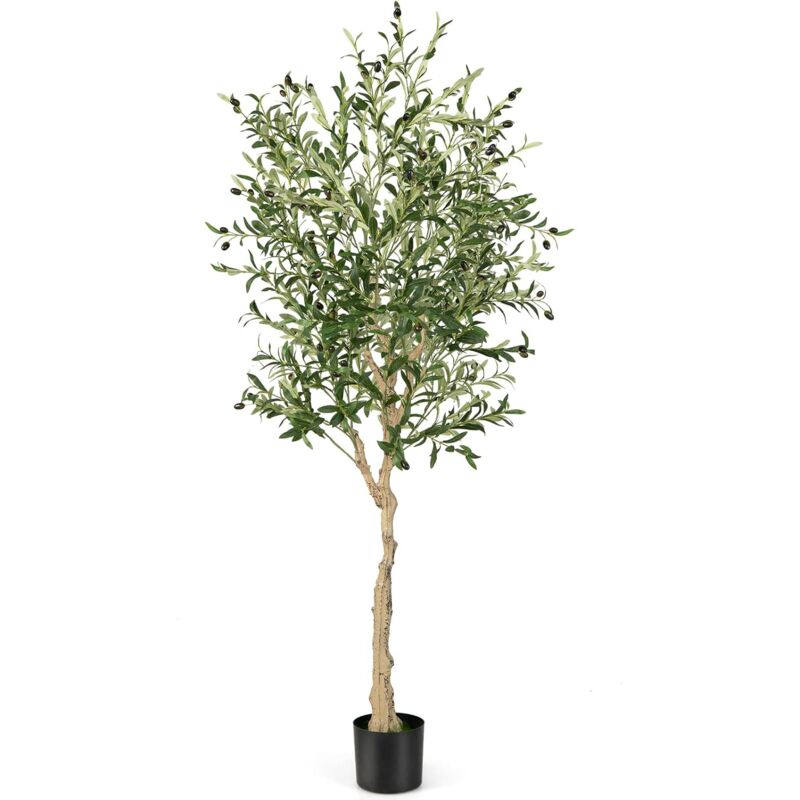 foto del prodotto lot de 1 plante artificielle en pot hauteur 185cm, olivier artificiel 1296 feuilles en soie 72 fruits avec base de ciment d coration pour maison cour