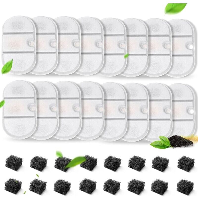 foto del prodotto lot de 16 filtres pour fontaine d eau de chat avec 8 ponges, filtre de rechange pour fontaine d eau 71oz 2.1l plwf002 capsule d eau pour chien