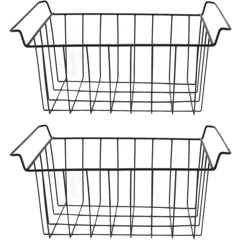 foto del prodotto lot de 2 paniers de rangement en fil de fer pour cong lateur, avec rev tement en poly thyl ne, suspendre, noir, pour tag res de r frig rateur, l