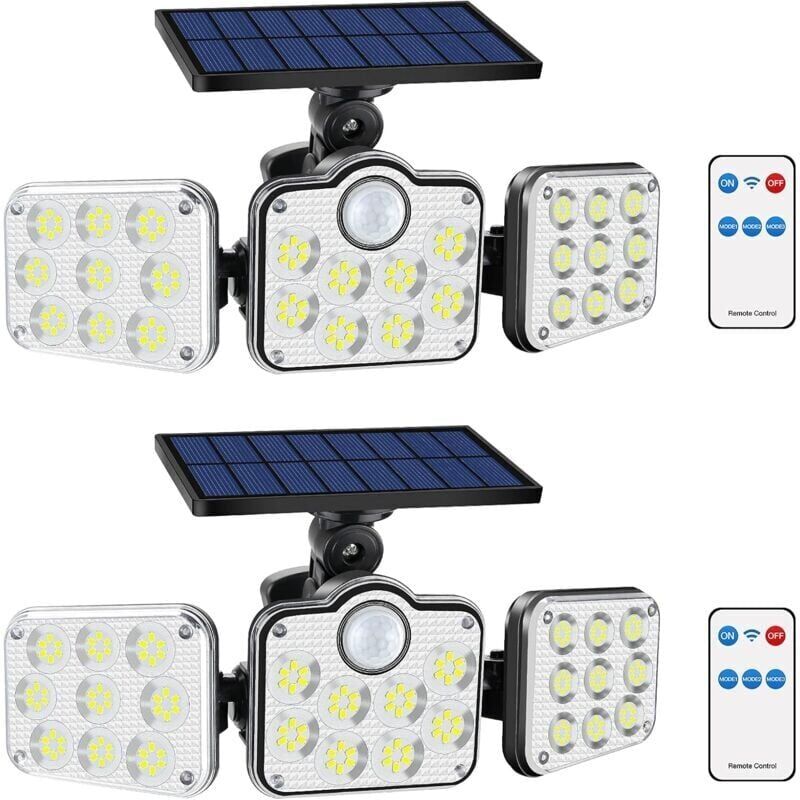 foto del prodotto lot de 2 projecteurs solaires ext rieurs 138 led 2200 lm avec t l commande, tanche ip65, 3 t tes r glables, grand angle 270 , lumi re de s curit 