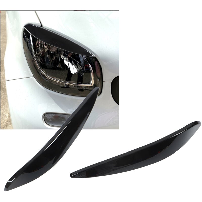 foto del prodotto lot de 2 sourcils de phare gauche et droit en abs de remplacement pour benz smart 453 fortwo forfour 2015-2020, noir brillant