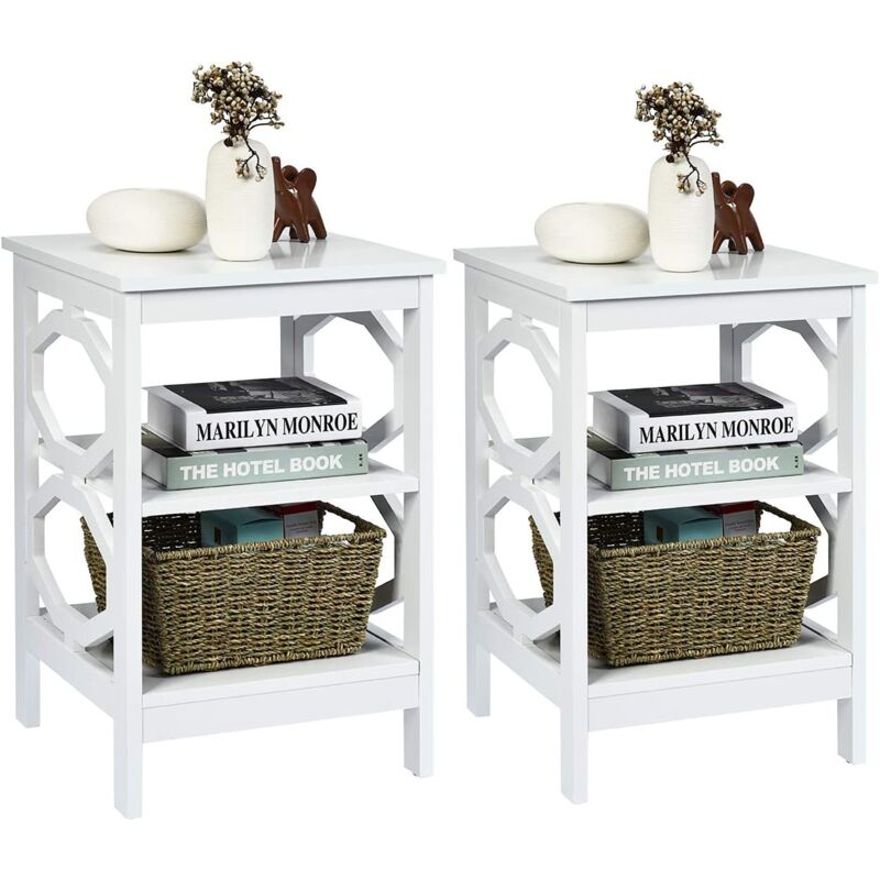 foto del prodotto lot de 2 table de chevet 3 niveaux, table d appoint chevet, table basse simple et contemporain, pour chambre, salon 40x40x61cm, blanc costway